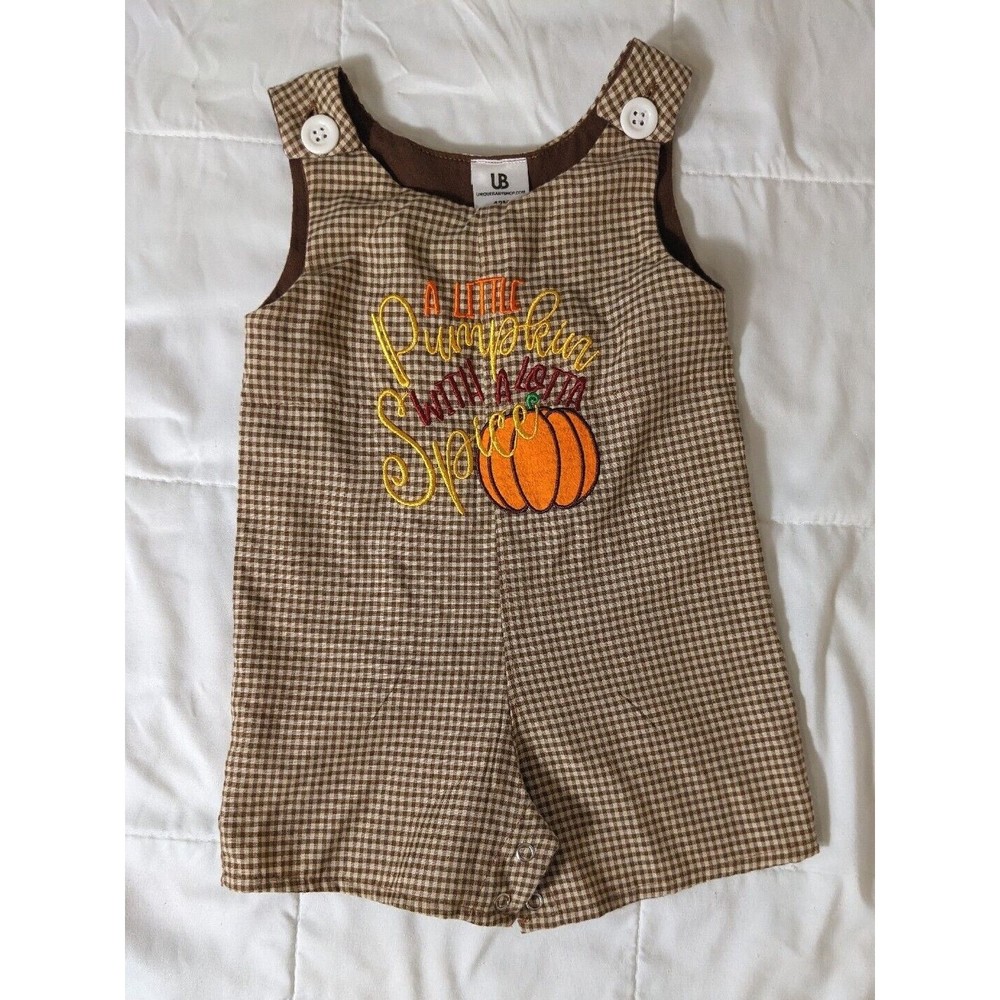 Baby Pumpkin Brown checked romper "Little Pumpkin With A Lot Of Spice" 12 months